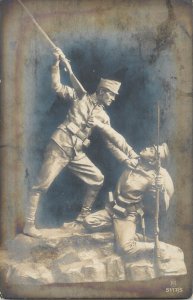 Soldiers statuette photo postcard ww1 correspondence to Bukovina