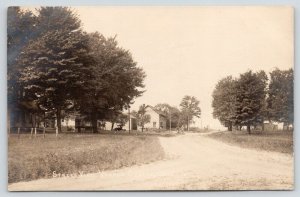 Vernon OH~Dirt Rd Past Rural Homes~Huge Barn~Early Automobile~Sepia RPPC c1910