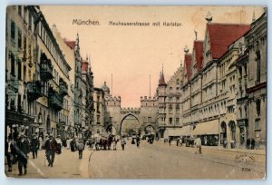 Munich Bavaria Germany Postcard Neuhauser Strasse with Karlstor c1910