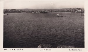 La Bahia Coruna Sailing Boats Ships Vintage Spain Real Photo Postcard