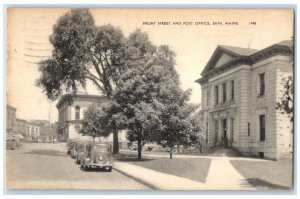 1950 Front Street And Post Office Building Cars Bath Maine ME Vintage Postcard