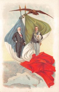 ROME ITALY & PARIS FRANCE FLAGS EAGLE ROYALTY PATRIOTIC POSTCARD (c. 1900)