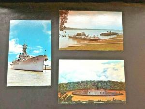 Postcard (3) Big Boats, Ferry, Battleship and Ironclad Ram.     T2