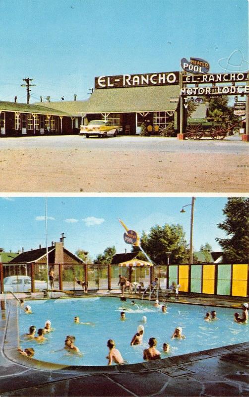 East Rock Springs Wyoming~El Rancho Motor Lodge & Swimming Pool~c1950s Postcard