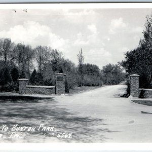 c1950s Indianola, IA RPPC Buxton Park Entrance Hamilton Real Photo Postcard A107