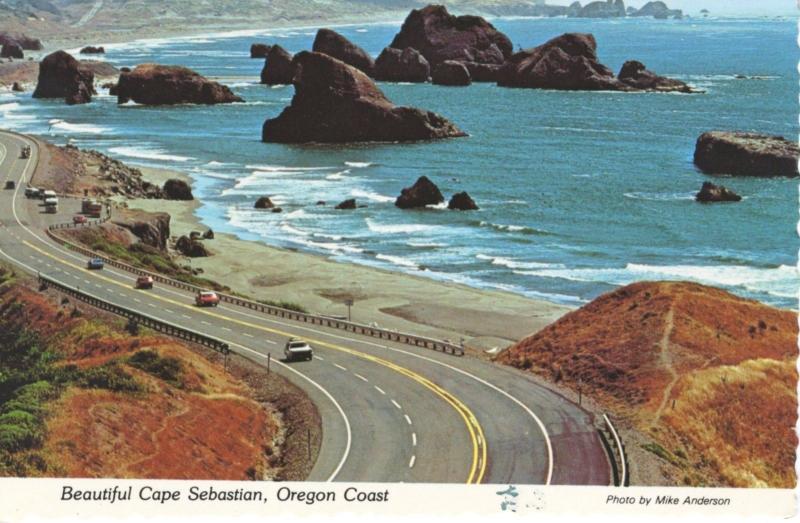 Cape Sebastian OR Oregon Coast Old Cars Mike Anderson Vintage Postcard D10c