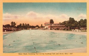 Vintage Postcard 1930's Water Works Swimming Pool Cuyahoga Falls Akron Ohio OH