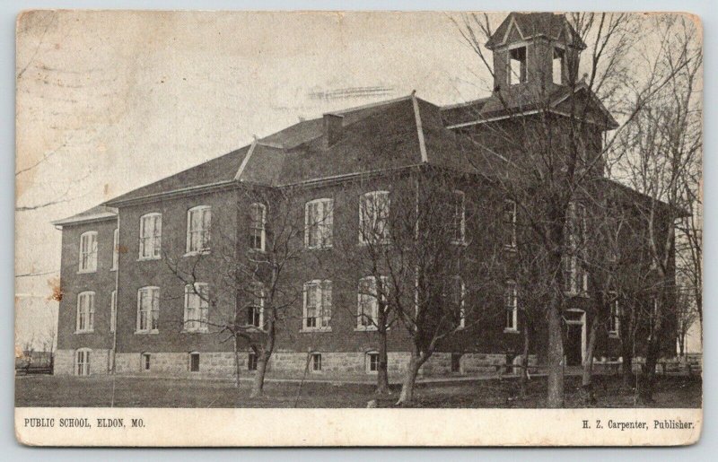 Eldon MissouriPublic SchoolOpen BelfryHZ Carpenter Publisher1910 Postcard