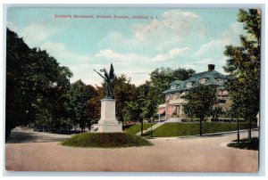 c1950's Soldier's Monument Hillside Statue Dirt Road Jamaica L. I. NY Postcard