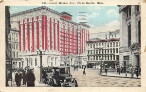 Grand Rapids Michigan 1921 Postcard Lower Monroe Avenue Cars Bank Street