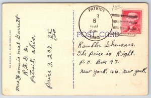 Mount Vernon Ohio~High School Street View~US Flag~PM 1957~Vintage Linen Postcard