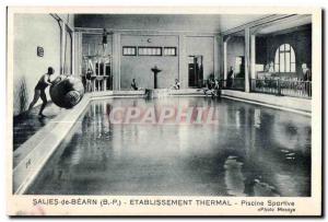 Postcard Old Salies de Bearn (B P) Etablissement Thermal pool Sports