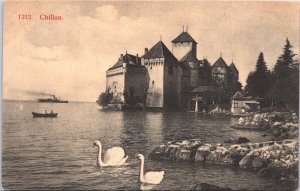 Switzerland Chillon Castle Veytaux Montreux Vintage Postcard 09.54