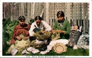 Postcard Native Indian Eskimo Women Weaving Baskets, Alaska