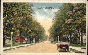 SENECA FALLS NY State Street Tree-Lined Streets c1920 Postcard