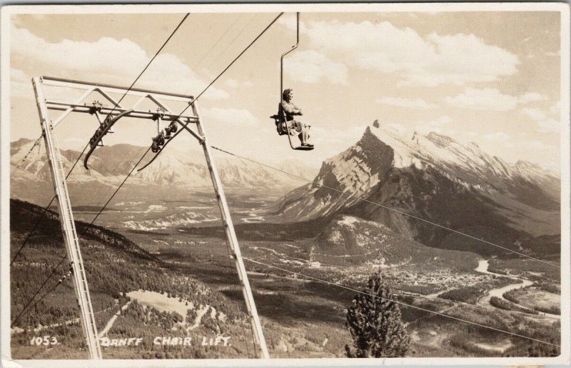 Banff Chair Lift Alberta AB Byron Harmon c1953 Real Photo Postcard F95