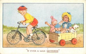 Postcard 1950s bicycle cart boy children dog comic humor 23-12248