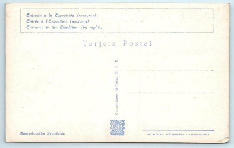 RPPC Exposicion Internacional BARCELONA, SPAIN Exposition at Night 1929 Postcard