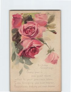 Postcard Birthday Greeting Card with Poem and Roses Art Print