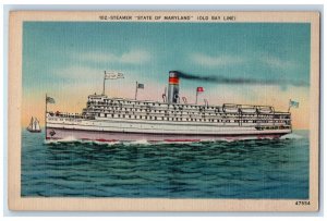 c1940's Old Bay Line Steamer State of Maryland Baltimore Steam Packet Postcard 