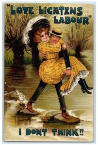 1910 Couple Romance Love Lightens Labour Passing River Rochester NH Postcard