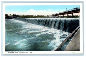 c1930's Dam And Lake Waterfalls Decatur Illinois IL Unposted Vintage Postcard