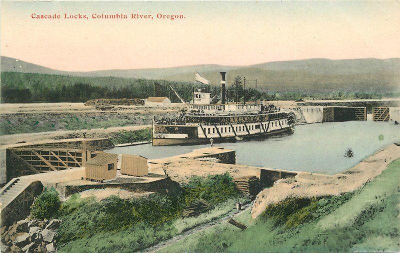 C-1910 Cascade Locks Columbia River Oregon MRLA postcard 1195