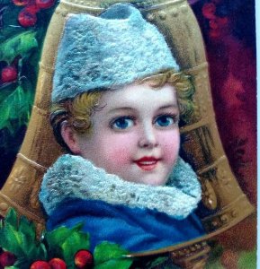 Victorian Christmas Postcard Blue Eyed Child Bell Ornament Series 1480 Germany