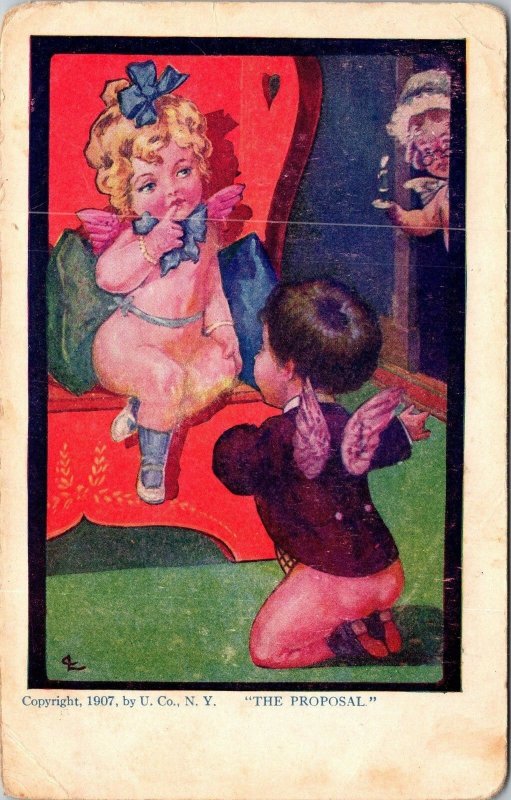 VintageValentine Cherub Cupid Knee Wings Proposal Postcard CL - 18-631 