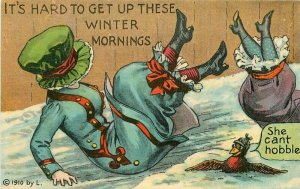 Artist impression Woman on ice falling comic humor Postcard 21-12812