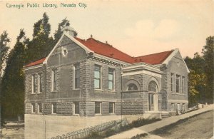 Hand Colored Postcard Carnegie Public Library Nevada City CA