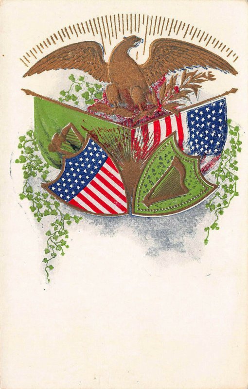 U.S. and Ireland Patriotic, Flags, Shields, and Eagle, Early Embossed Postcard