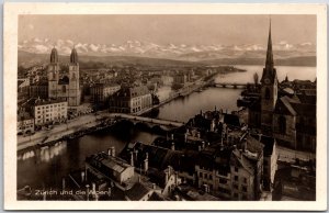 Zurich Und Die Alpen Switzerland Buildings Bridge & Harbor RPPC Photo Postcard