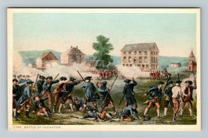 Lexington MA-Massachusetts, Painting Of Battle Of Lexington Vintage Postcard