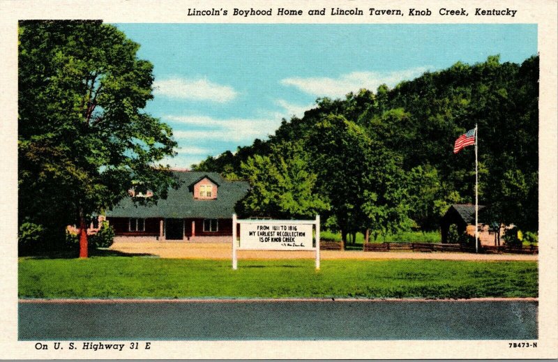 Vtg 1940's Lincolns Boyhood Home Lincoln Tavern Knob Creek Kentucky KY Postcard