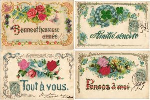 EMBOSSED with SILK GREETINGS 73 Vintage Postcards Pre-1920 (L4522)