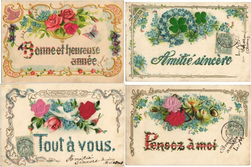 EMBOSSED with SILK GREETINGS 73 Vintage Postcards Pre-1920 (L4522)