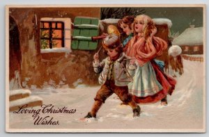 Christmas Wishes Children With Musical Instruments In Snow Postcards I45