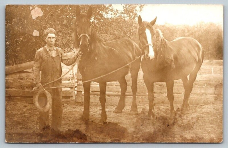 RPPC Real Photo Postcard - Farmer With Horses - c1910