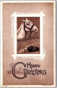 1911 Happy Greetings Horse Head Framed White Bordered Posted Postcard