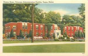 Togus Maine VA Facility Nurses Home 1930s Linen/White Border Postcard