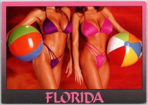 Florida Two Women in Swimsuits Beachball Swimming Beach Postcard