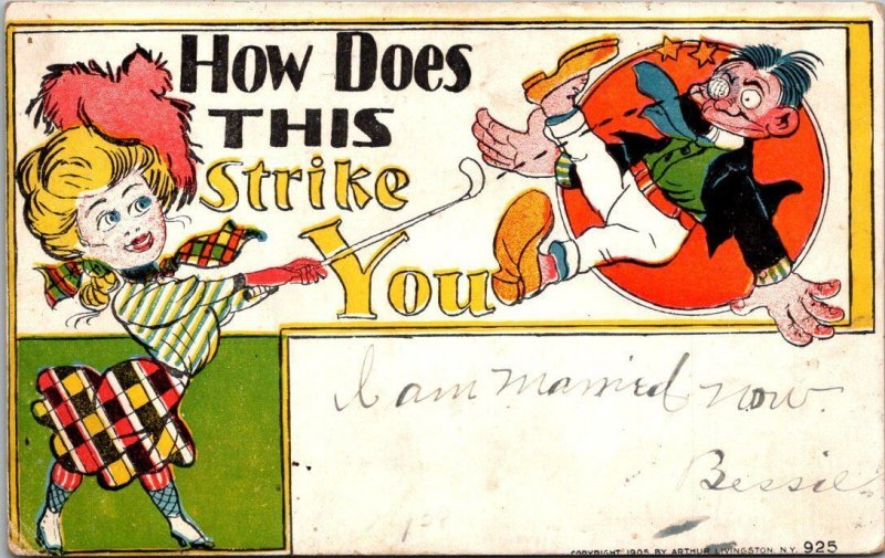 Woman Hitting Man With Golf Ball How Does This Strike You 1906