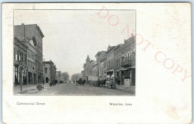 Pre-1907 Waterloo, IA Commercial Street Litho Photo Postcard St Downtown UDB A38