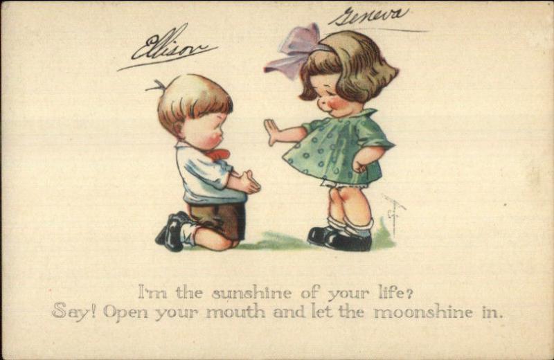 Charles Twelvetrees - Cute Kids Romance Boy on Knees c1915 Postcard