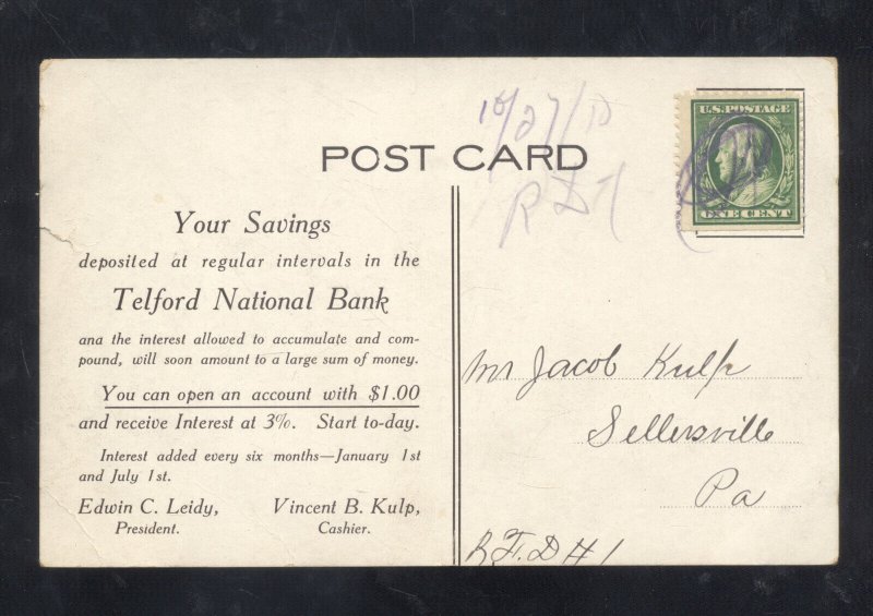 TELFORD PENNSYLVANIA PA. TELFORD NATIONAL BANK 1910 ADVERTISING VINTAGE POSTCARD