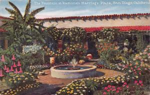 SAN DIEGO CALIFORNIA RAMONA'S MARRIAGE PLACE~FOUNTAIN POSTCARD 1910s