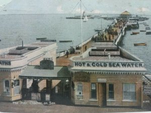 Detailed Antique Postcard Clacton Pier Seawater Baths Steamboat Essex c1908