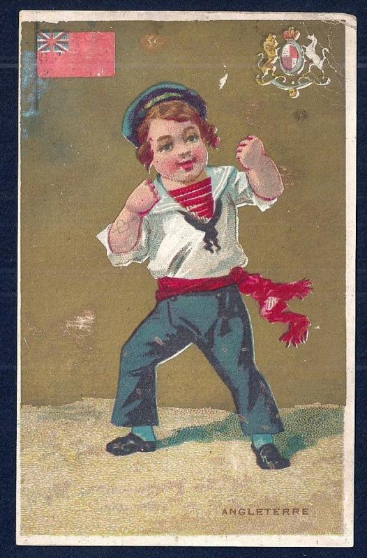 VICTORIAN TRADE CARDS 3 different Boys & Flags