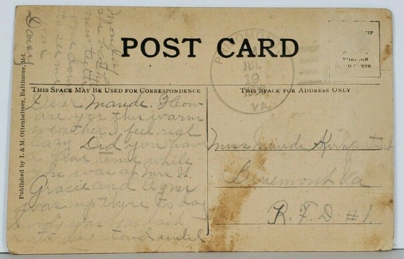Washington DC F and 9th Streets N.W. 1908 Philomont Va to Bluemont Postcard K2